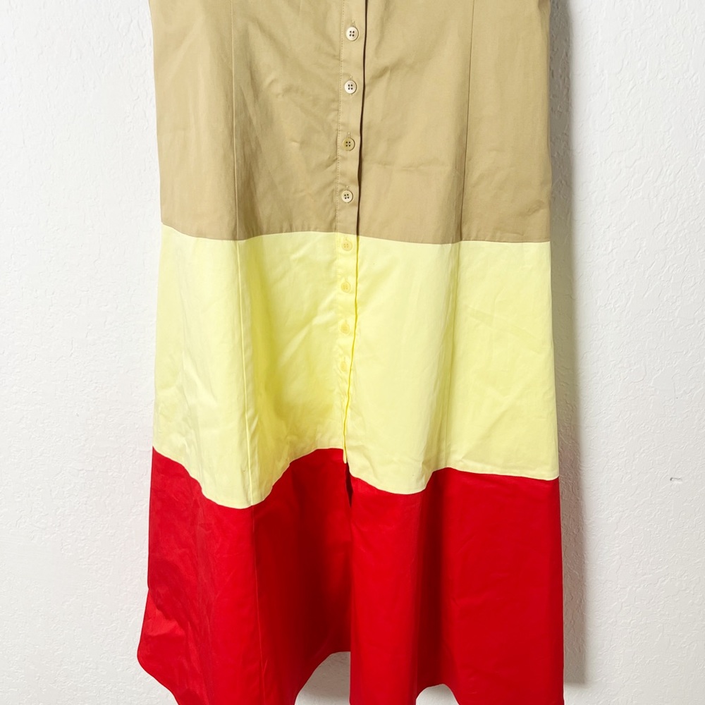 STAUD Colorblock Midi Dress in Blue, Tan, Cream, Red - Picture 6 of 13